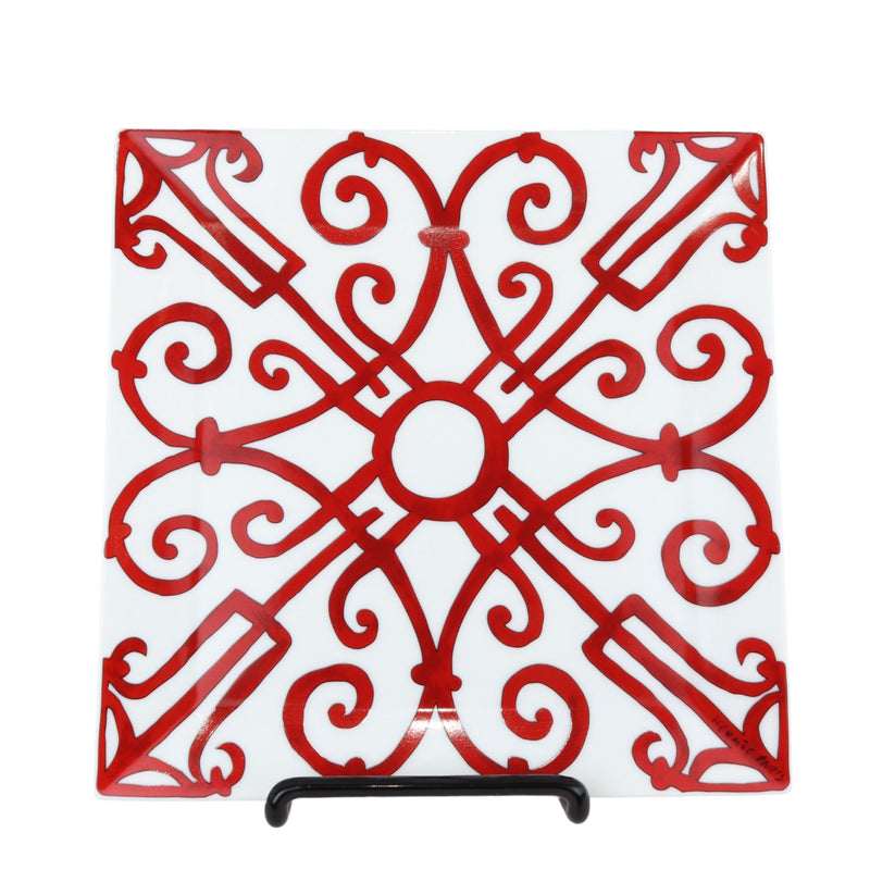 Balcon Du Guadalquivir Square Plate Porcelain Red White
