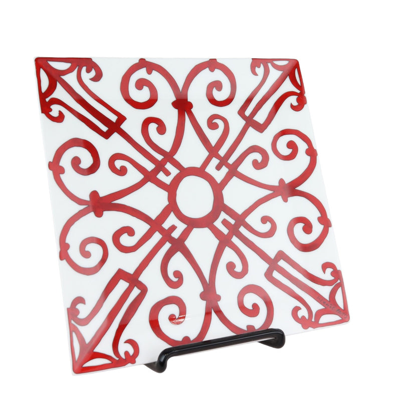 Balcon Du Guadalquivir Square Plate Porcelain Red White