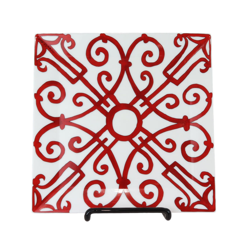 Balcon Du Guadalquivir Square Plate Porcelain Red White