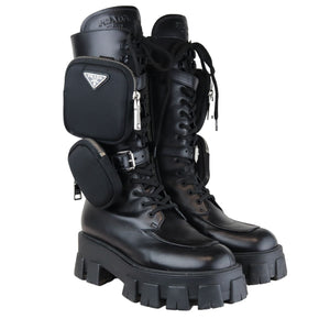 Pouch Pocket Tall Combat Boots Calfskin Black Size 38