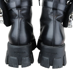 Pouch Pocket Tall Combat Boots Calfskin Black Size 38
