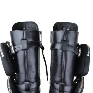 Pouch Pocket Tall Combat Boots Calfskin Black Size 38
