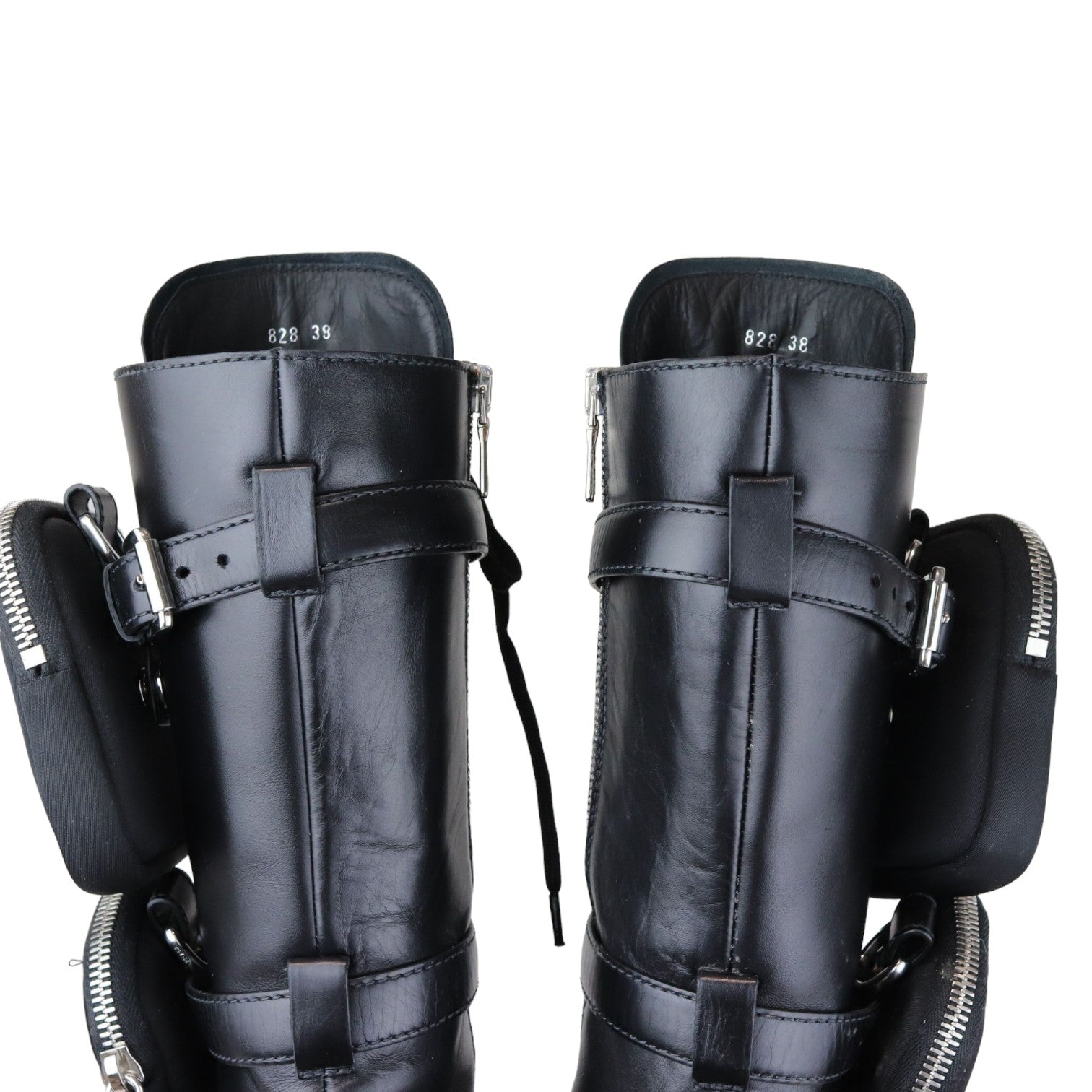 Prada Pouch Pocket Tall Combat Boots Calfskin Black Size 38