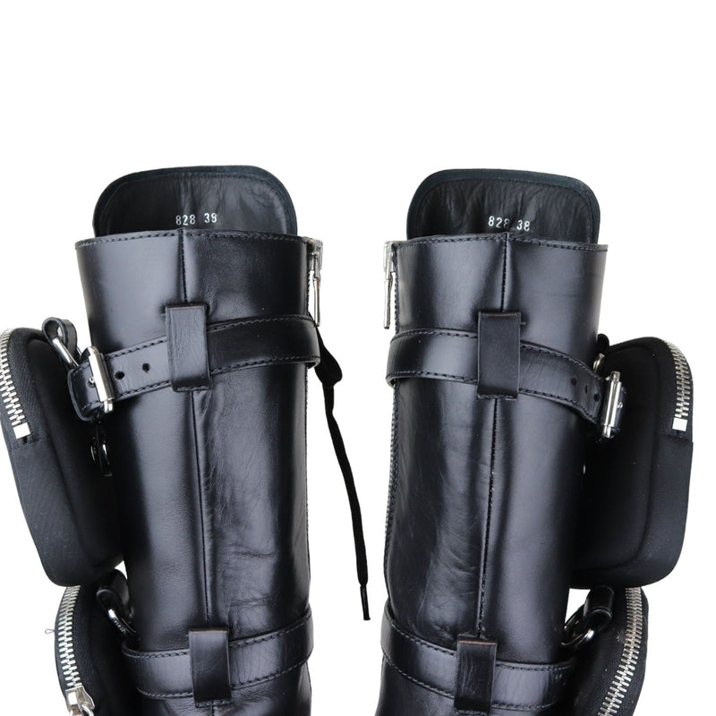 Pouch Pocket Tall Combat Boots Calfskin Black Size 38