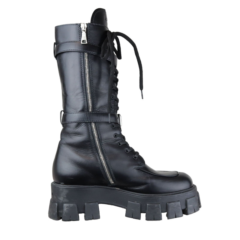 Pouch Pocket Tall Combat Boots Calfskin Black Size 38