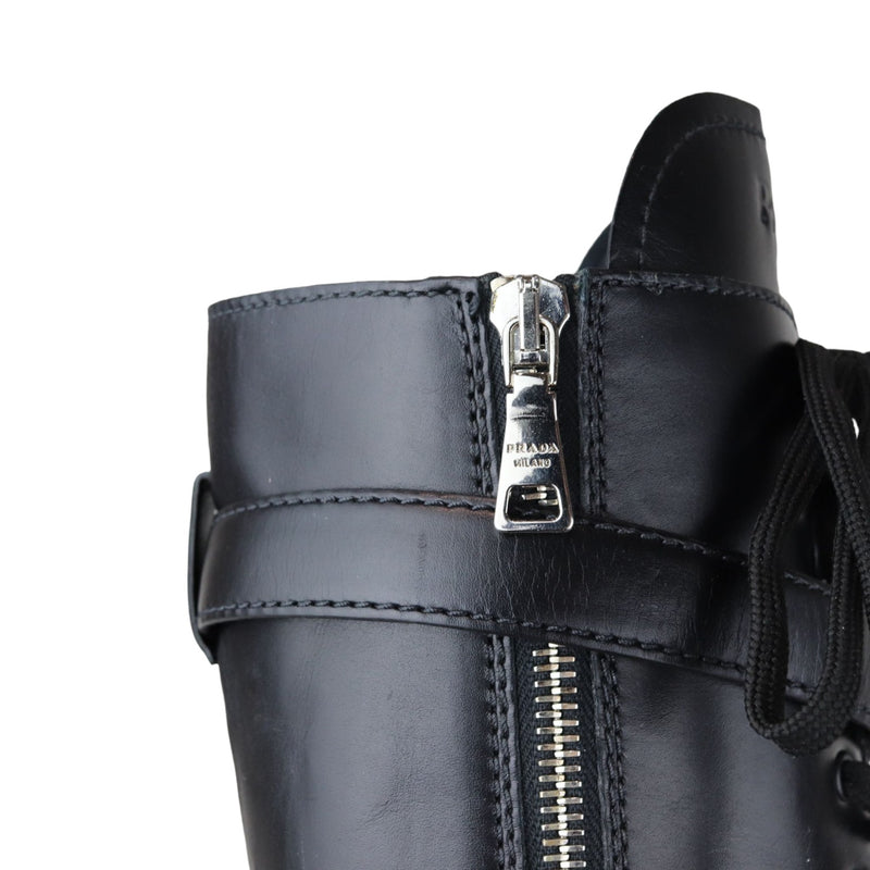 Pouch Pocket Tall Combat Boots Calfskin Black Size 38