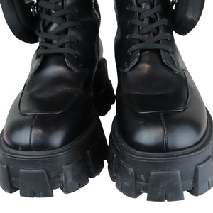 Pouch Pocket Tall Combat Boots Calfskin Black Size 38
