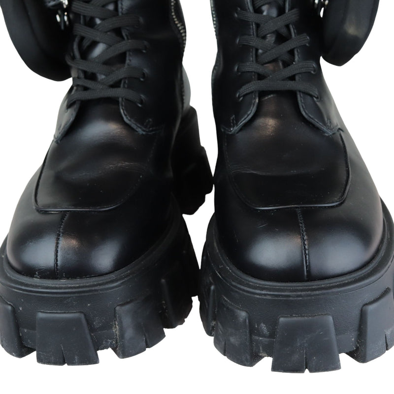 Pouch Pocket Tall Combat Boots Calfskin Black Size 38