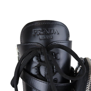 Pouch Pocket Tall Combat Boots Calfskin Black Size 38