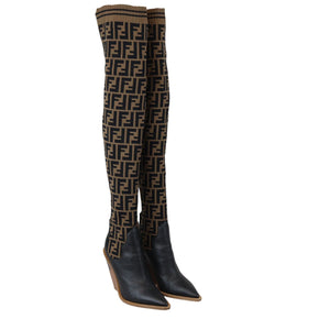 Cutwalk Thigh High Sock Boots Stretch Fabric FF Tobacco Black Size 38