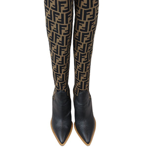 Cutwalk Thigh High Sock Boots Stretch Fabric FF Tobacco Black Size 38
