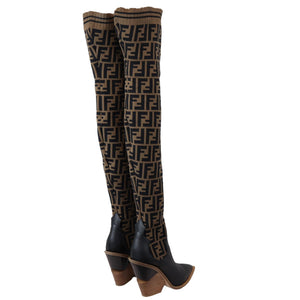 Cutwalk Thigh High Sock Boots Stretch Fabric FF Tobacco Black Size 38