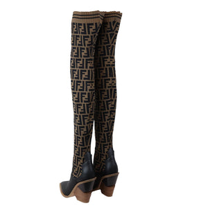 Cutwalk Thigh High Sock Boots Stretch Fabric FF Tobacco Black Size 38