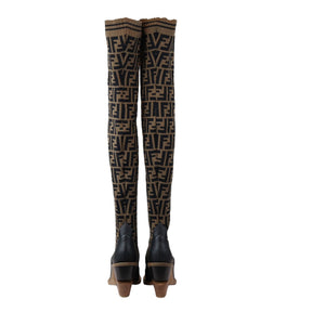 Cutwalk Thigh High Sock Boots Stretch Fabric FF Tobacco Black Size 38