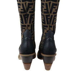 Cutwalk Thigh High Sock Boots Stretch Fabric FF Tobacco Black Size 38