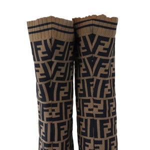 Cutwalk Thigh High Sock Boots Stretch Fabric FF Tobacco Black Size 38