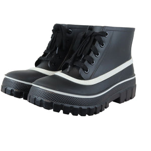 Lace Up Ankle Boots Rubber Lug Sole Black White Size 38