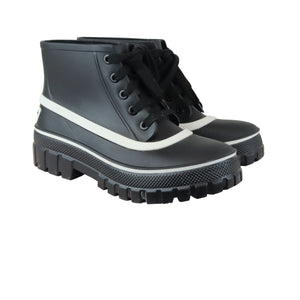 Lace Up Ankle Boots Rubber Lug Sole Black White Size 38