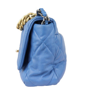 19 Flap Lambskin Quilted Medium Blue MHW
