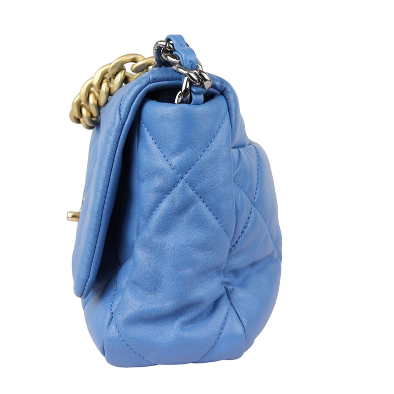 19 Flap Lambskin Quilted Medium Blue MHW