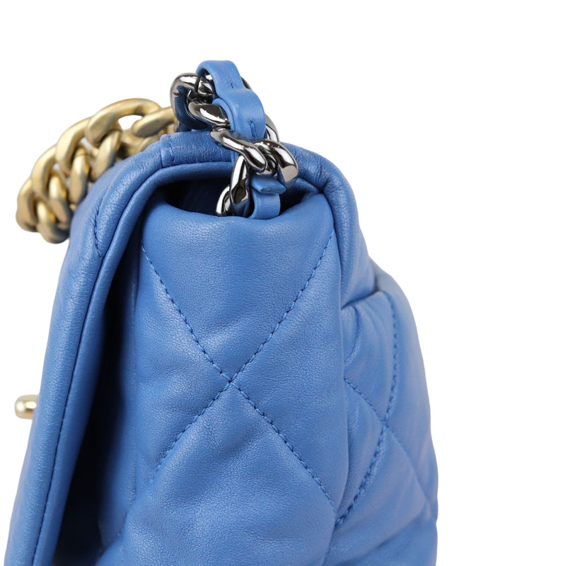 19 Flap Lambskin Quilted Medium Blue MHW