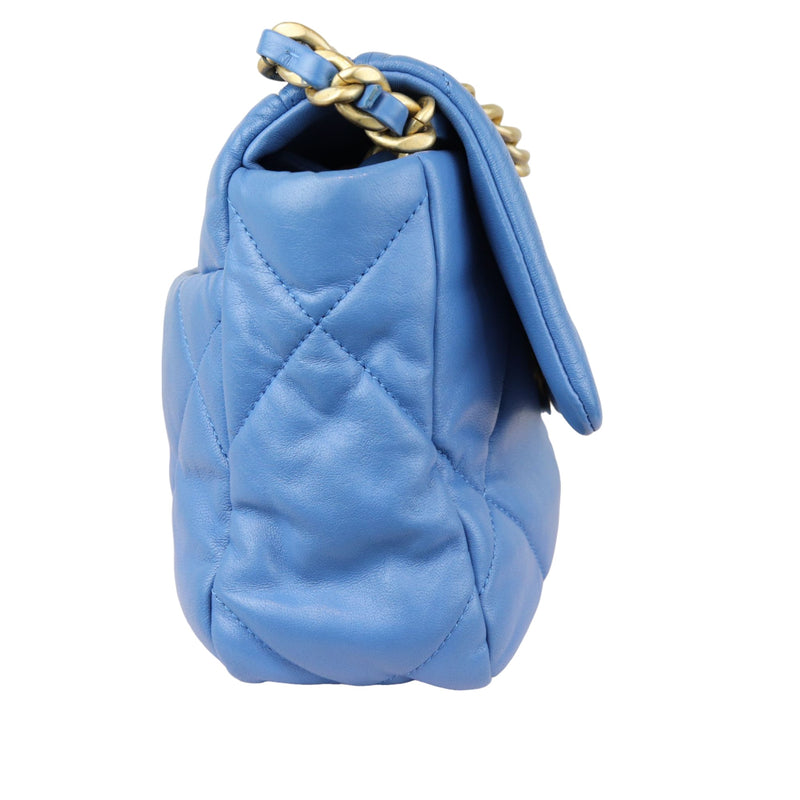 19 Flap Lambskin Quilted Medium Blue MHW