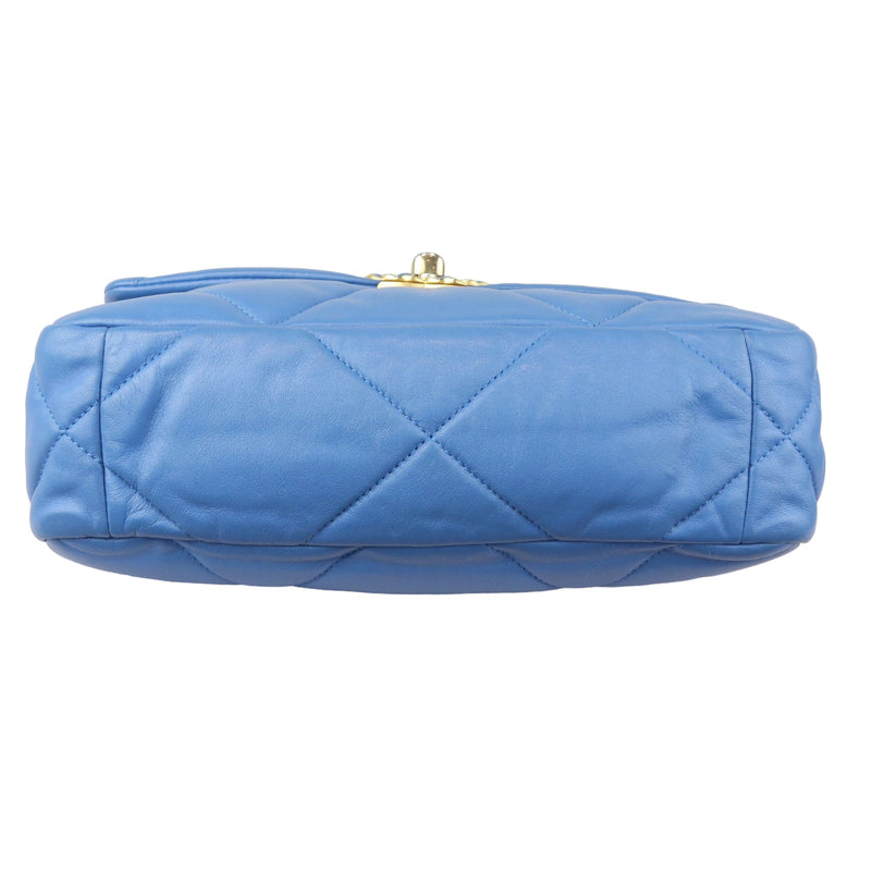 19 Flap Lambskin Quilted Medium Blue MHW