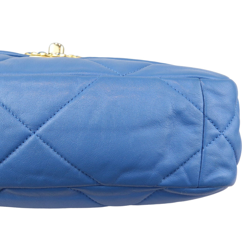 19 Flap Lambskin Quilted Medium Blue MHW