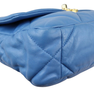 19 Flap Lambskin Quilted Medium Blue MHW