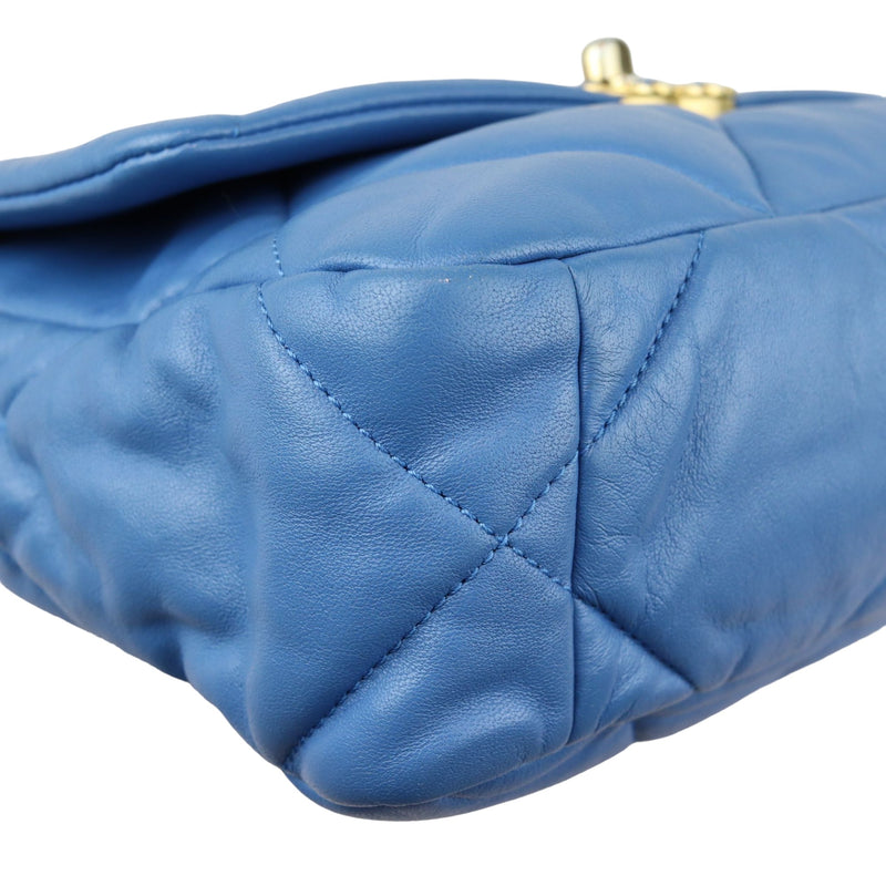 19 Flap Lambskin Quilted Medium Blue MHW