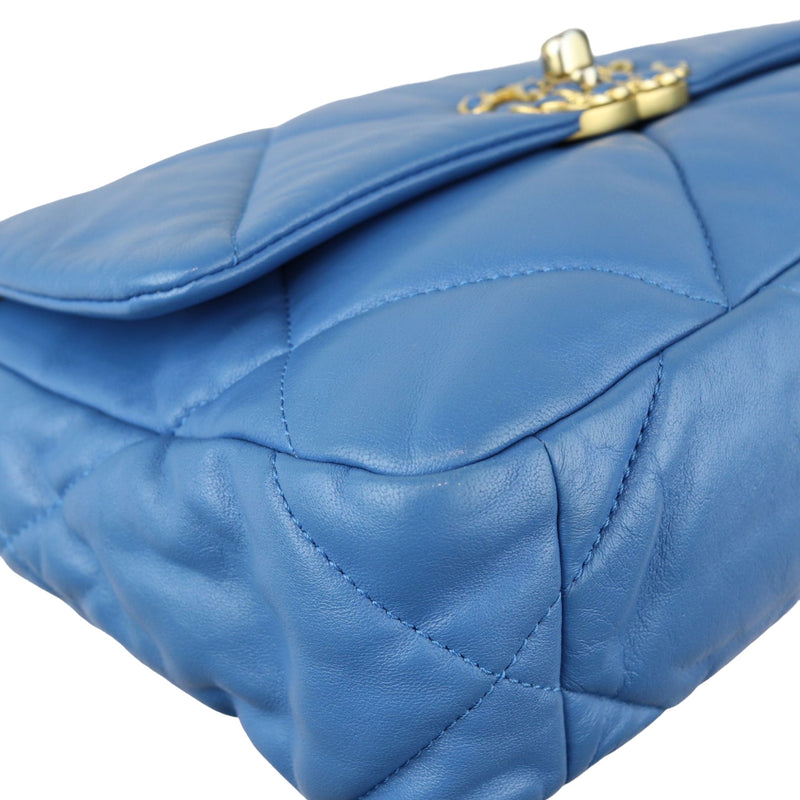 19 Flap Lambskin Quilted Medium Blue MHW
