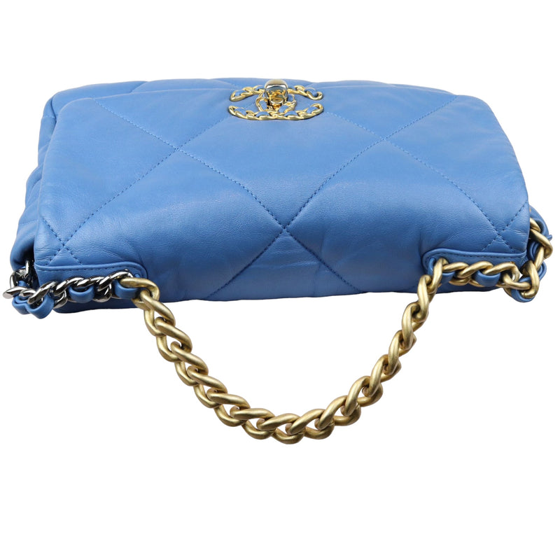 19 Flap Lambskin Quilted Medium Blue MHW