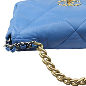 19 Flap Lambskin Quilted Medium Blue MHW