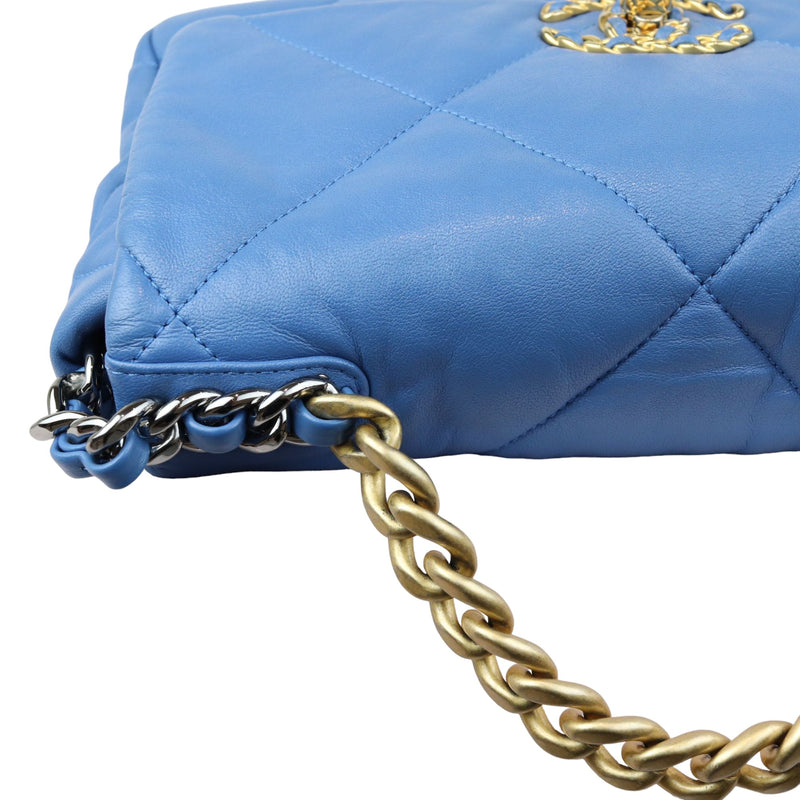 19 Flap Lambskin Quilted Medium Blue MHW