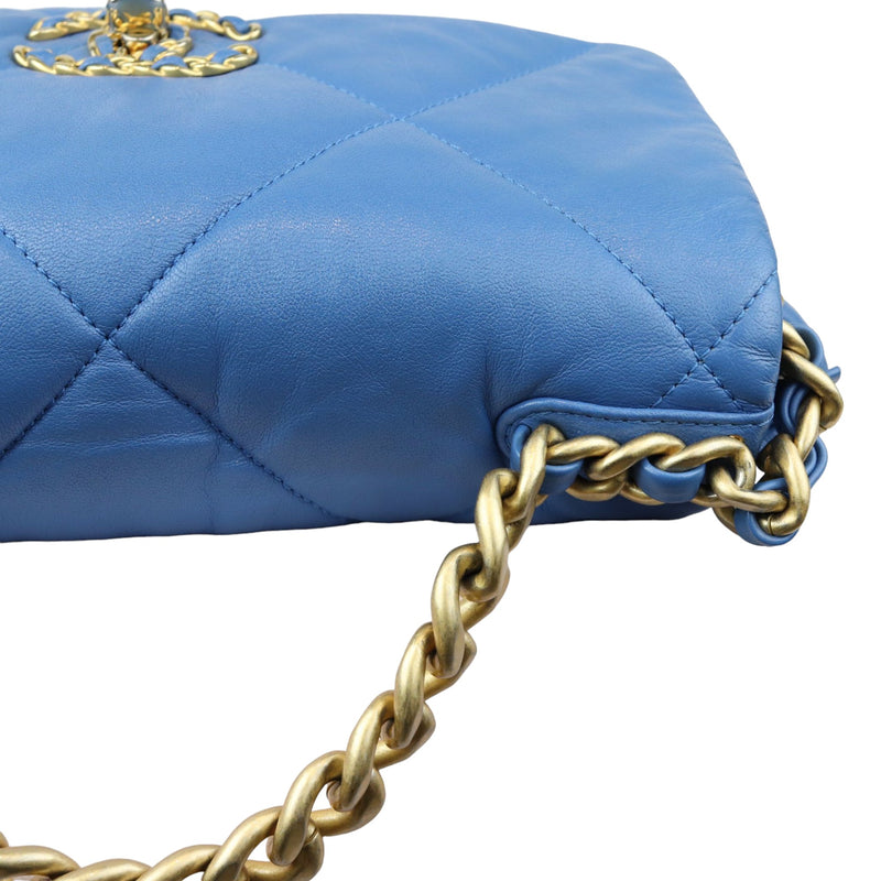 19 Flap Lambskin Quilted Medium Blue MHW