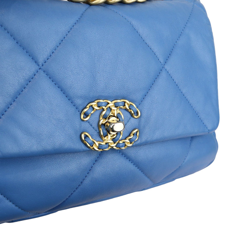 19 Flap Lambskin Quilted Medium Blue MHW