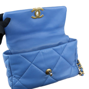 19 Flap Lambskin Quilted Medium Blue MHW