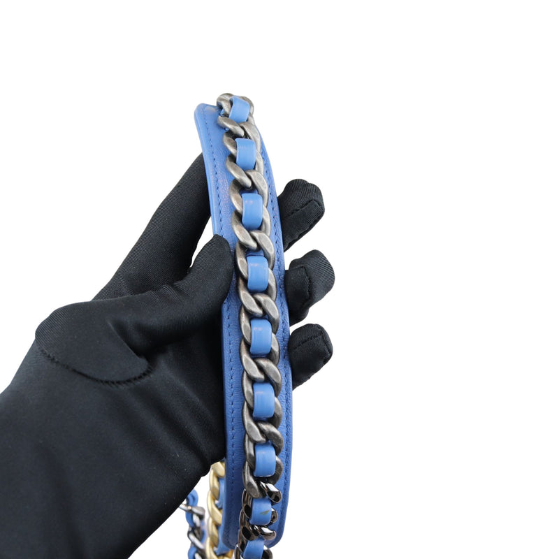 19 Flap Lambskin Quilted Medium Blue MHW