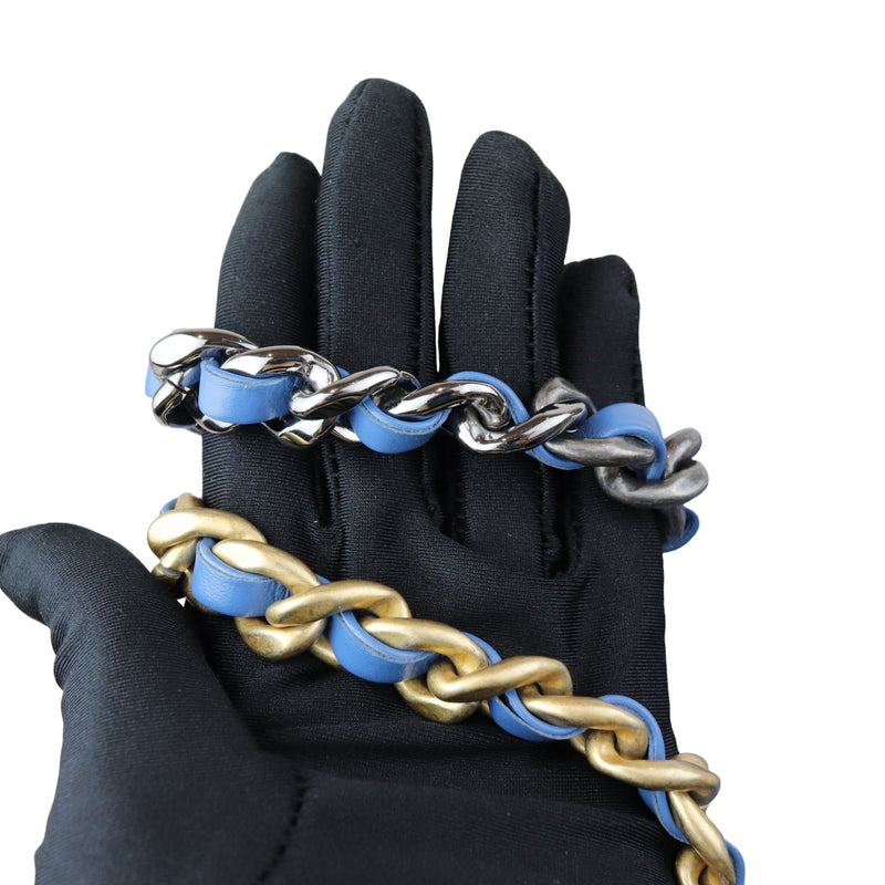 19 Flap Lambskin Quilted Medium Blue MHW