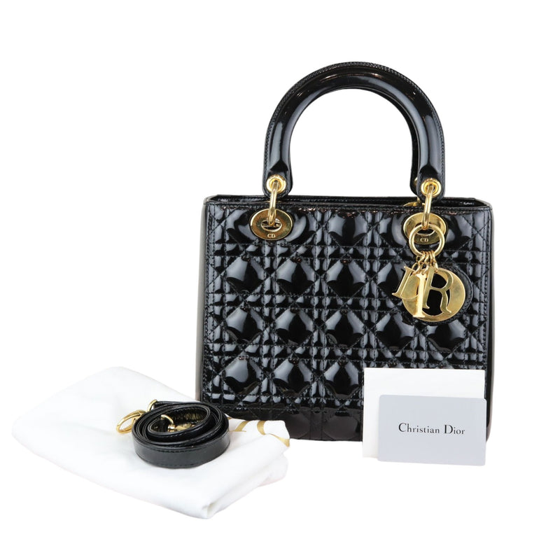 Lady Dior Medium Patent Black GHW