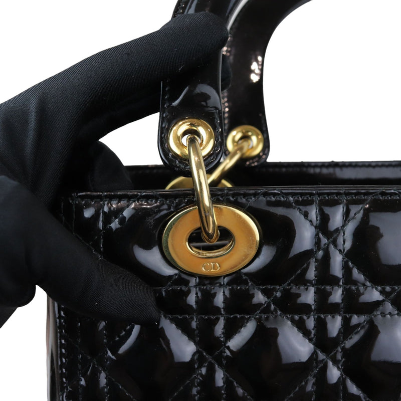 Lady Dior Medium Patent Black GHW