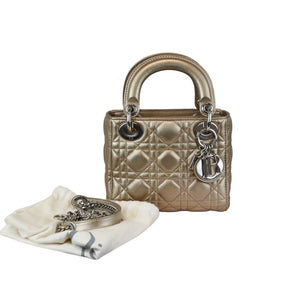 Lady Dior Mini Metallic Lambskin Cannage Gold SHW
