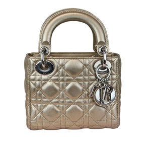 Lady Dior Mini Metallic Lambskin Cannage Gold SHW