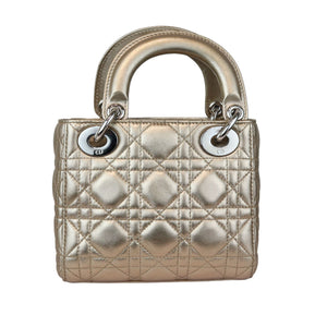 Lady Dior Mini Metallic Lambskin Cannage Gold SHW