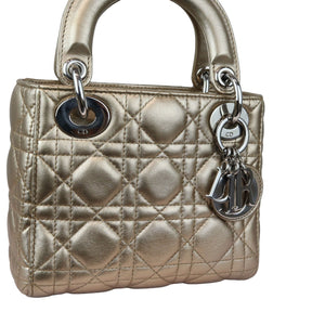 Lady Dior Mini Metallic Lambskin Cannage Gold SHW