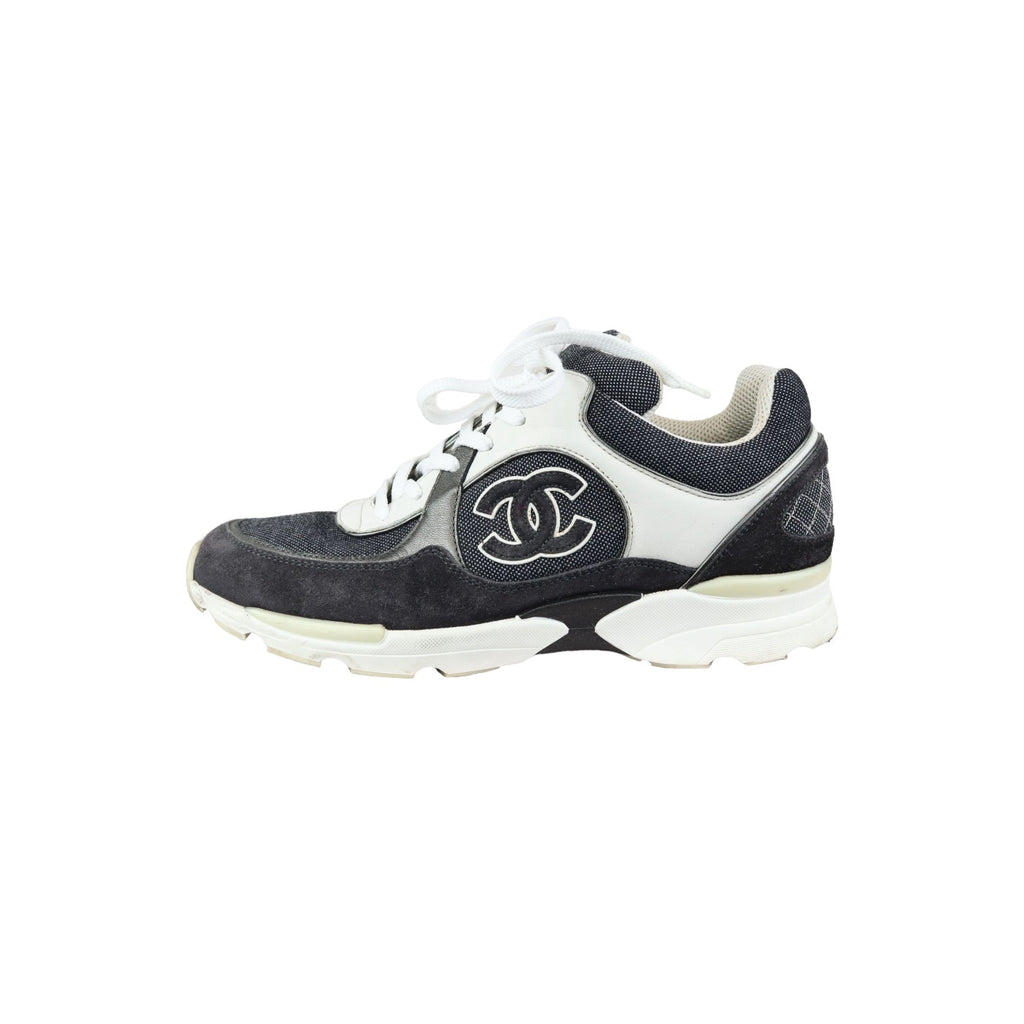 CC Logo Lace Up Sneakers Suede Leather Black White Size 38