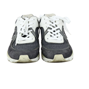 CC Logo Lace Up Sneakers Suede Leather Black White Size 38