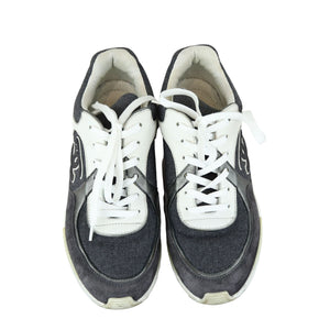 CC Logo Lace Up Sneakers Suede Leather Black White Size 38