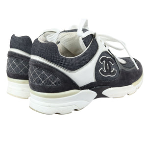 CC Logo Lace Up Sneakers Suede Leather Black White Size 38