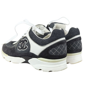 CC Logo Lace Up Sneakers Suede Leather Black White Size 38
